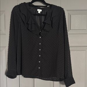 J. Crew Black Ruffled Bib Collar Blouse